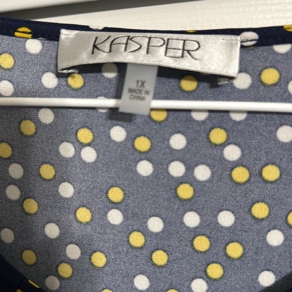 Blue with white and yellow dots,short sleeve top - Picture 2 of 4